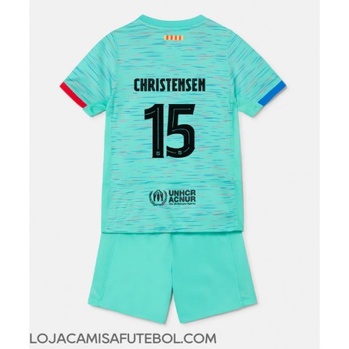 Camisa de Futebol Barcelona Andreas Christensen #15 Equipamento Alternativo Infantil 2023-24 Manga Curta (+ Calças curtas)